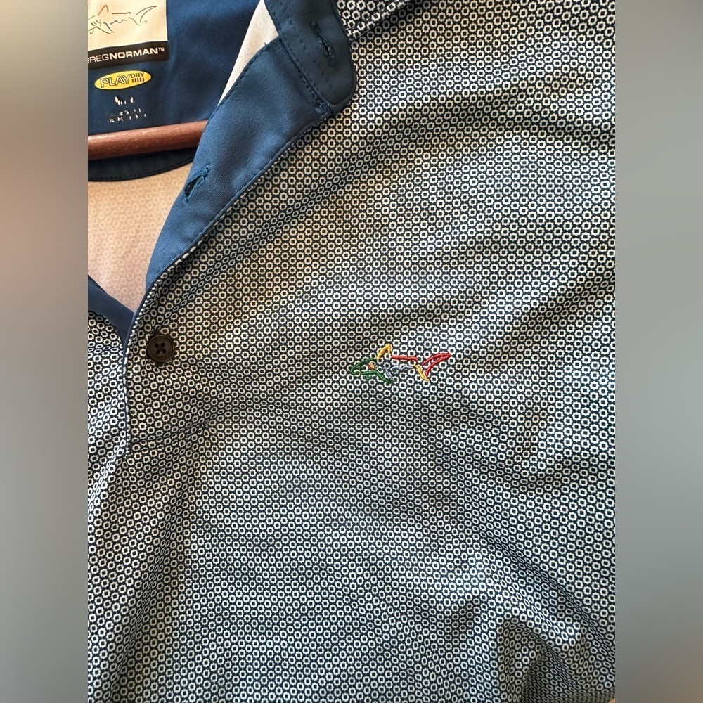 GREG NORMAN Golf Polo Shirt; 3 BUTTON CLASSIC SHARK PIQUE in Blue Size: M - Picture 7 of 7